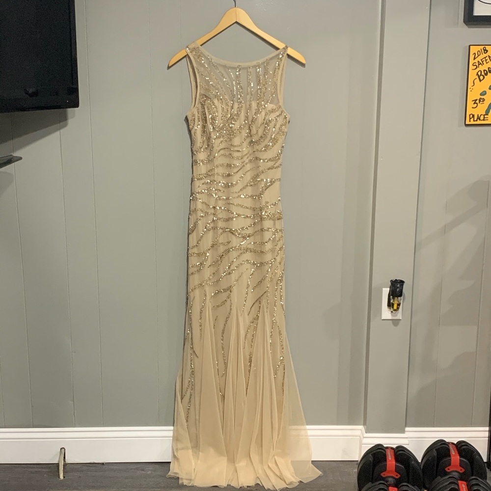 Aidan Mattox Gold sequin embellished gown